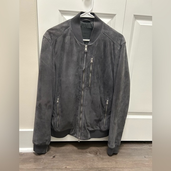All Saints Kemble Bomber Jacket in Slate Gray Suede (M) - Picture 2 of 7